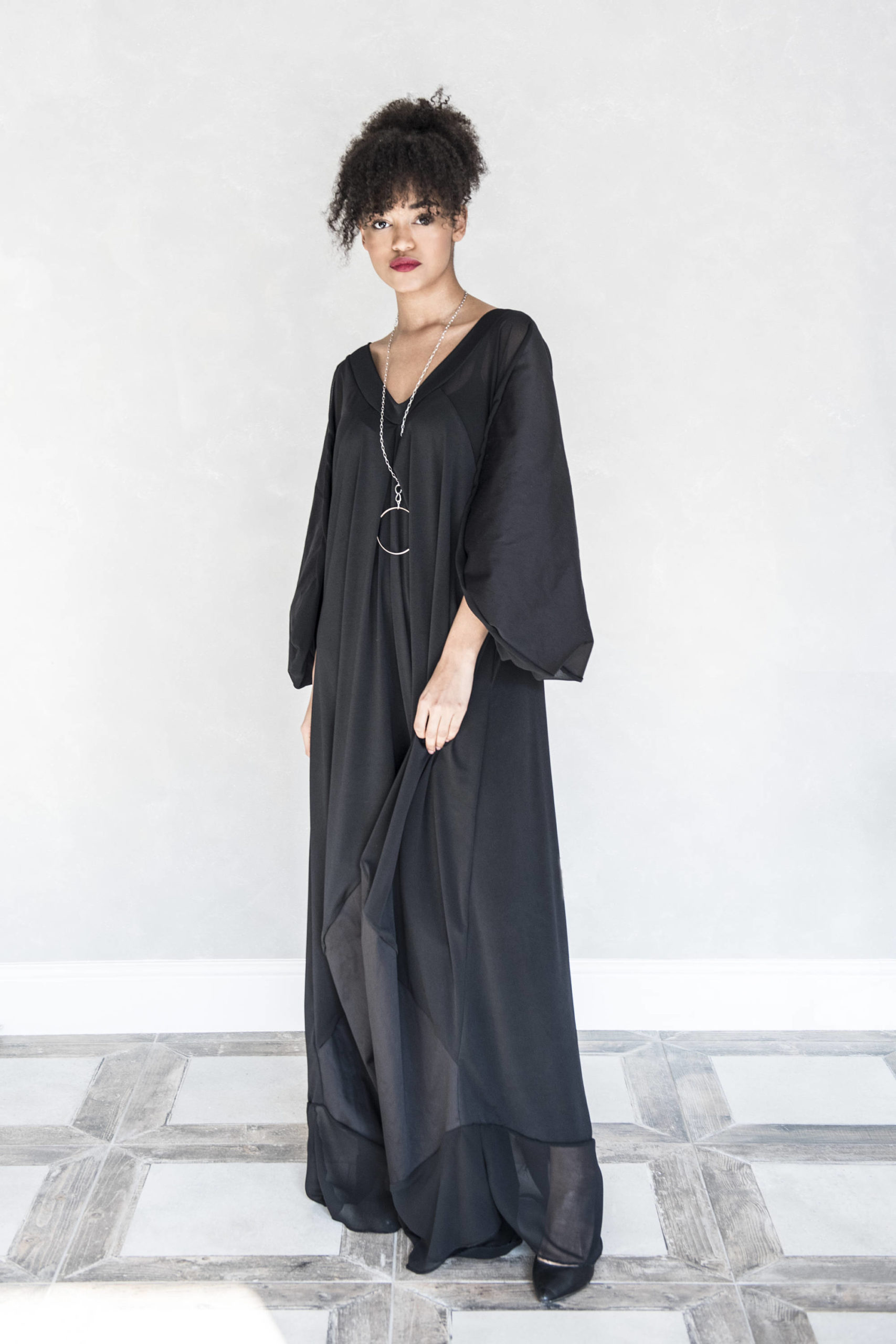 Black Maxi Dress With V-Neckline - ALLSEAMS