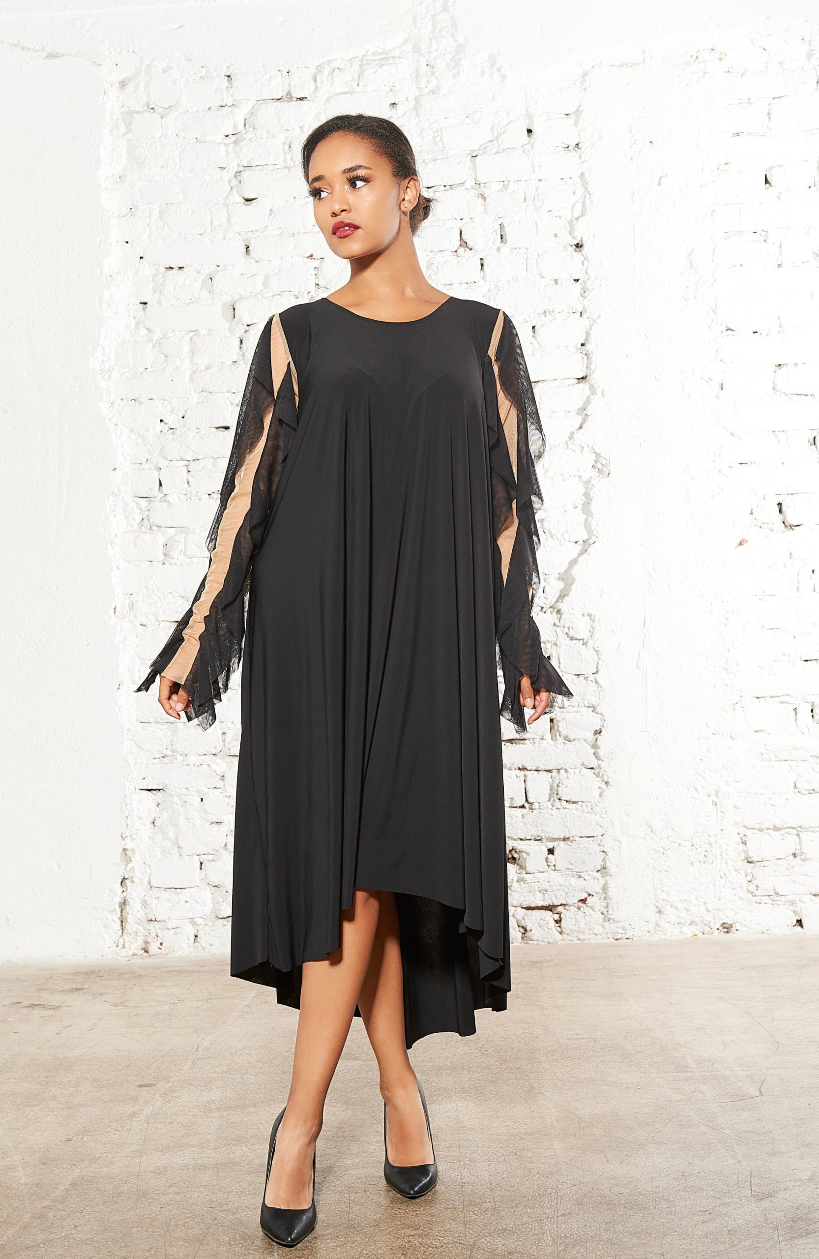 Black Dress With Mesh Sleeves - ALLSEAMS