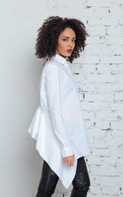 Women Blouse, White Tunic, Plus Size Top, White Shirt, Bohemian Top, Elegant Top, Formal Blouse, Asymmetric Top, Collar Blouse, Long Tunic