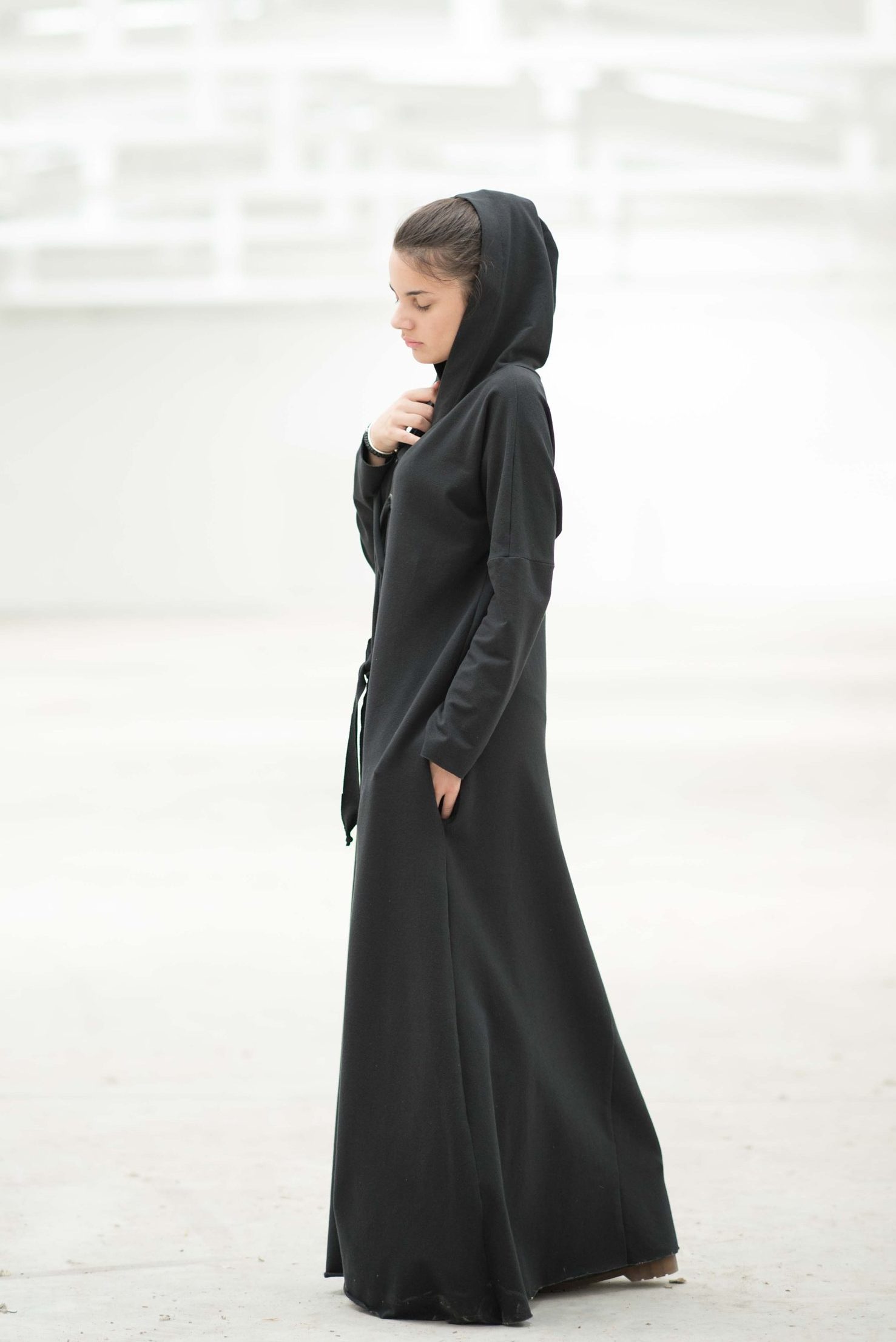 Hooded Maxi Dress In Black - ALLSEAMS