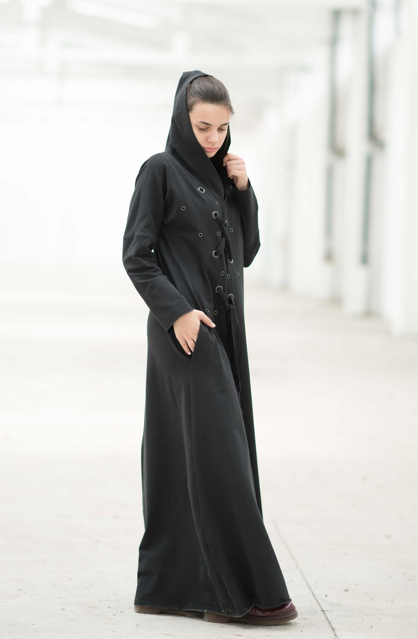 Hooded Maxi Dress In Black - ALLSEAMS