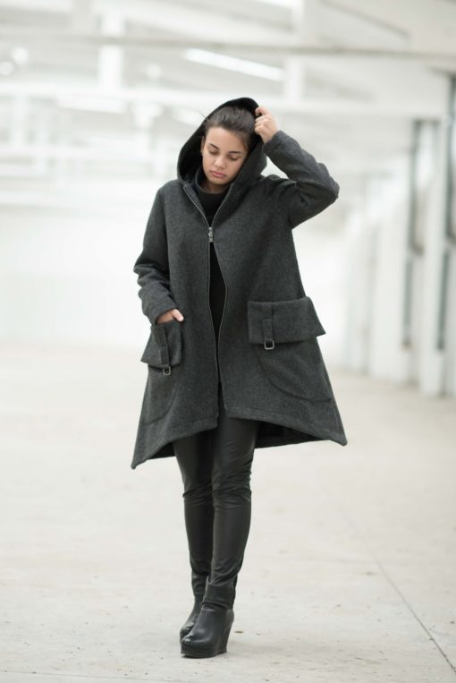 Winter Coat, Wool Coat, Coat For Women, Hooded Coat, Winter Clothing, Plus Size Coat, Wool Clothing, Warm Coat, Gray Coat, Long Sleeve Coat