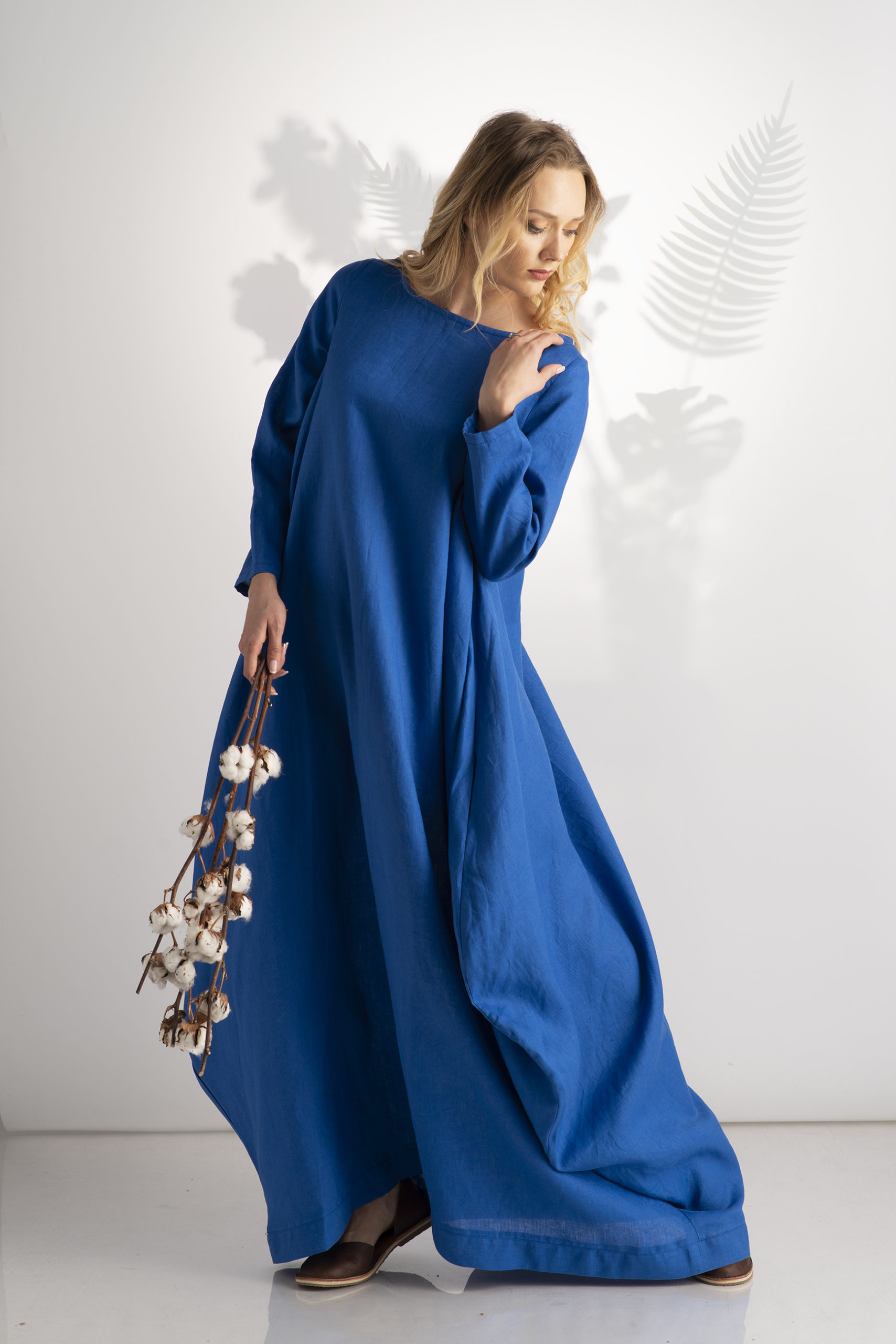 cobalt blue linen dress
