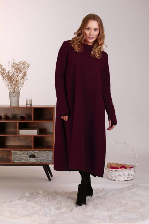 Wool Sweater Dress, Plus Size Clothing, Winter Dress, Wool Maxi Dress, Slit Dress, Long Sleeve Dress, Purple Wool Dress, Loose Long Dress