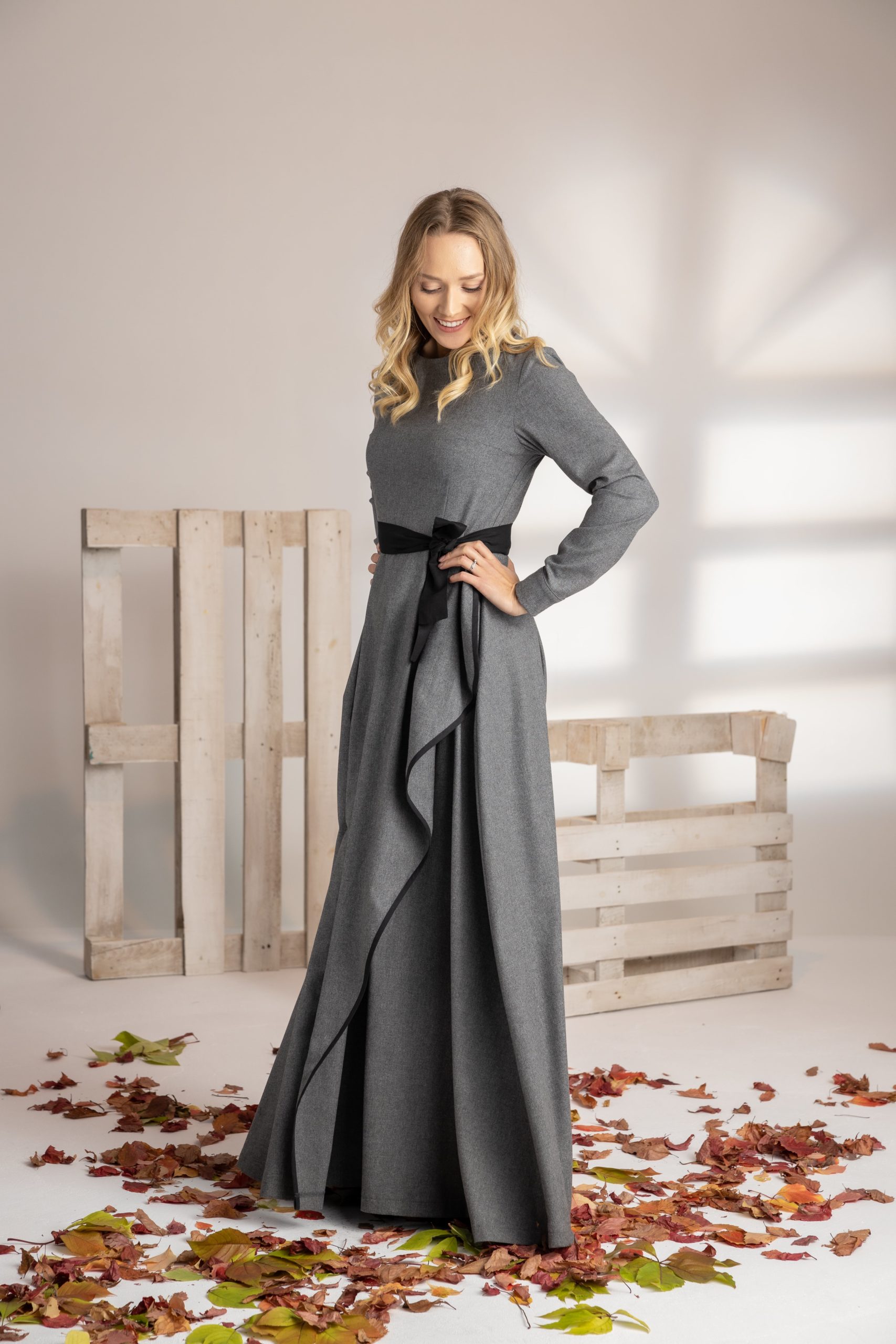 Long Sleeve Flowy Modest Empire Waist Maxi Dress Gown Abaya - NT009 - KOH  KOH® Women's Clothing