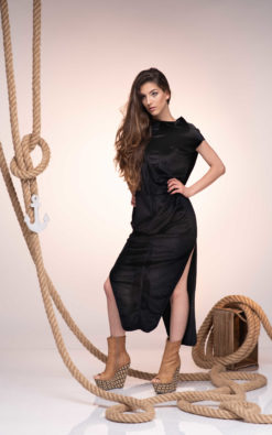 Black Velvet Dress, Black Slit Dress, Asymmetrical Dress, Turtleneck Dress, Plus Size Dress, Black Drape Dress, Velvet Maxi Dress,Sleeveless