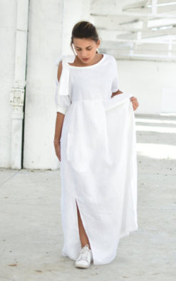 Linen Maxi Dress With Slits - ALLSEAMS
