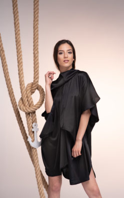 Black Tunic Dress, Women Tunic Dress, Loose Fit Tunic, Drape Tunic, Asymmetric Tunic, Turtleneck Tunic, Deconstructed Top, Plus Size Tunic