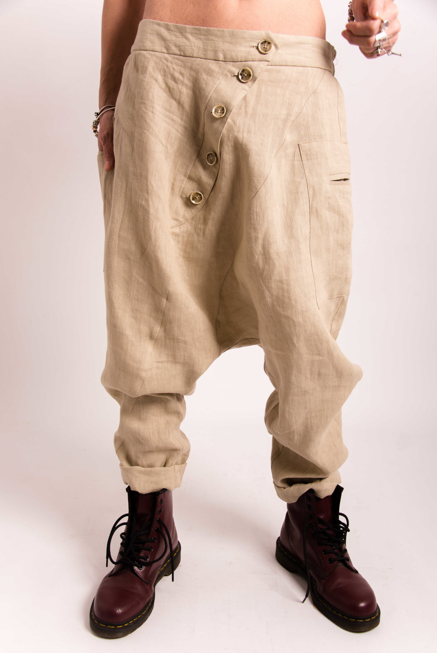 Linen Harem Pants With Buttons - ALLSEAMS