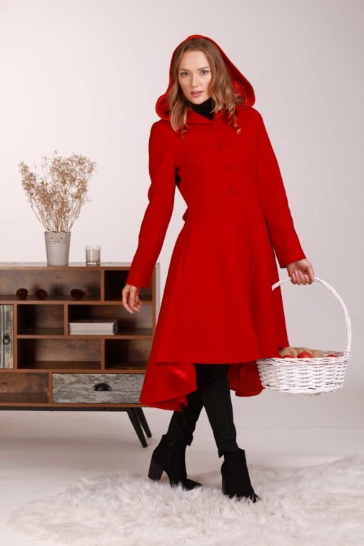 Red Hooded Coat, Wool Coat, Princess Coat, Asymmetrical Coat, Red Riding Hood Coat, Plus Size Clothing, Woolen Coat, Elegant Wool Coat