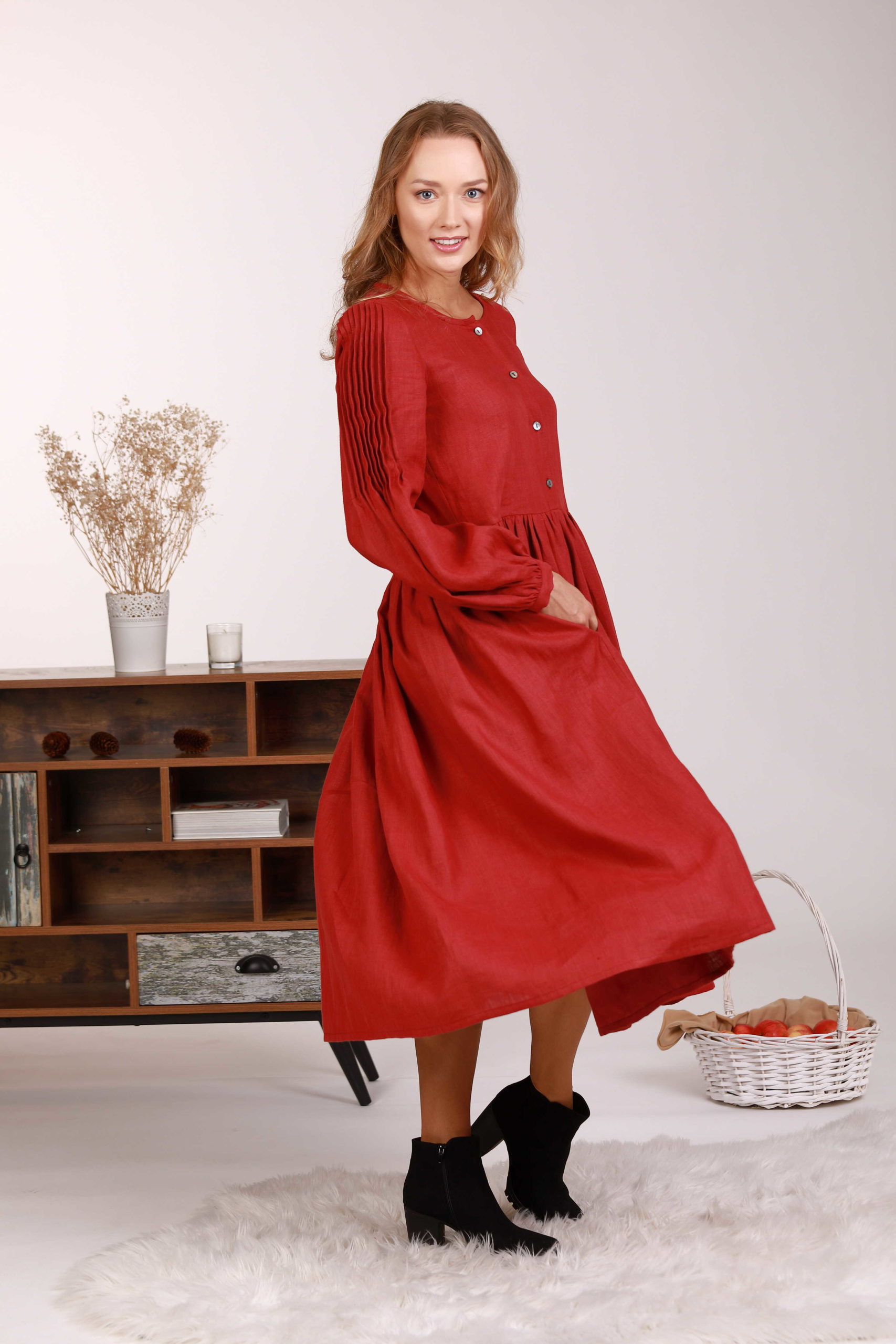 Bishop Sleeve Dress With Buttons - ALLSEAMS
