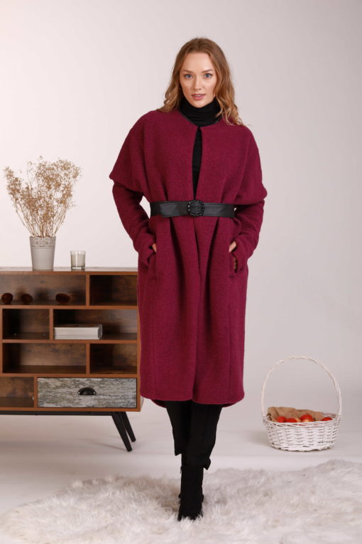 Boiled Wool Coat, Winter Overcoat, Plus Size Clothing, Wool Jacket Coat, Minimalist Clothing, Pocket Coat, Elegant Coat, Leather Belt Coat