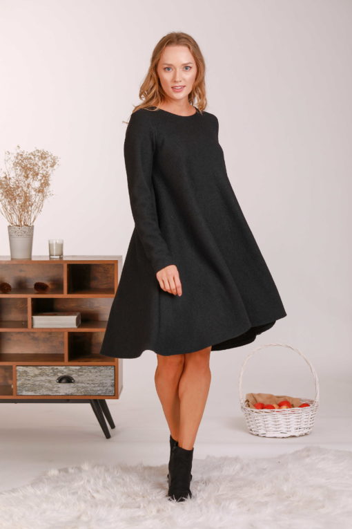 Black Midi Dress, Wool Dress, Minimalist Clothing, Long Sleeve Dress, Petite Dress, Pocket Dress, Wool Tunic Dress, Plus Size Clothing,Loose