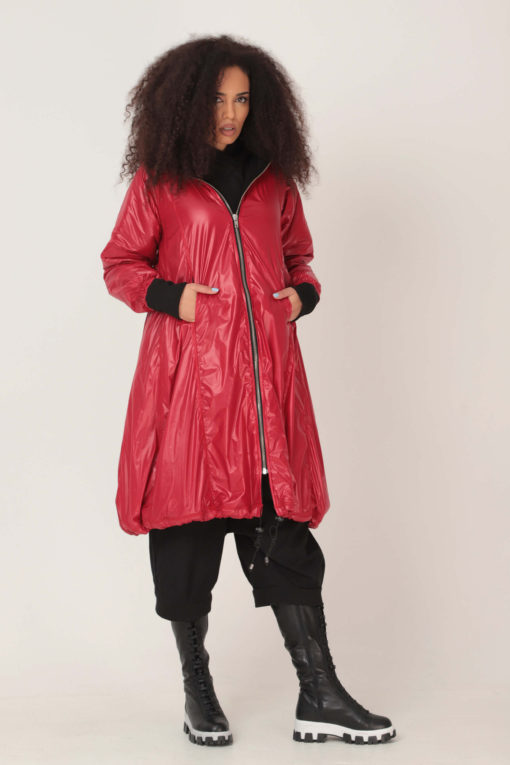 Winter Hooded Jacket, Nylon Jacket, Women Jacket, Red Jacket, Parka Coat, Plus Size Clothing, Waterproof Jacket, Zipper Jacket, Long Jacket