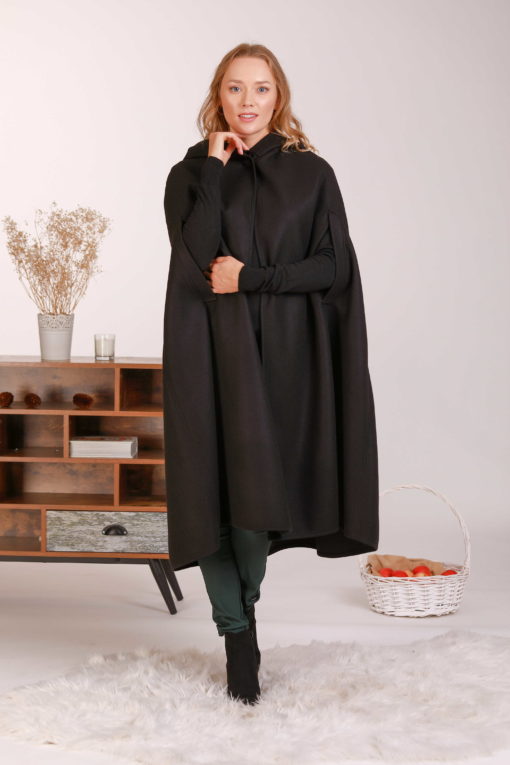 Black Wool Cloak, Winter Poncho Coat, Wool Cape Coat, Plus Size Clothing, Hooded Coat, Fall Clothing, Long Cloak, Halloween Cloak, Gothic