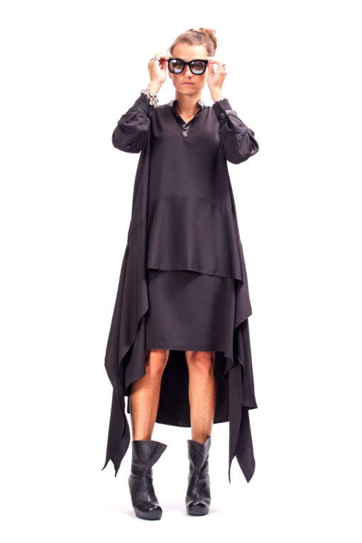 Goth dress, Long sleeve formal dress avant garde clothing for women, Black plus size dress
