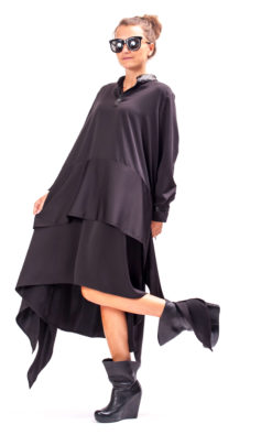 Goth dress, Long sleeve formal dress avant garde clothing for women, Black plus size dress