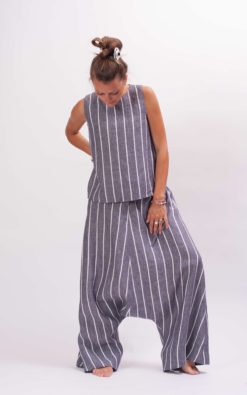 Linen harem pants women plus size clothing, Linen casual striped pants women Loose fitting pants, Drop crotch pants women, loose pants