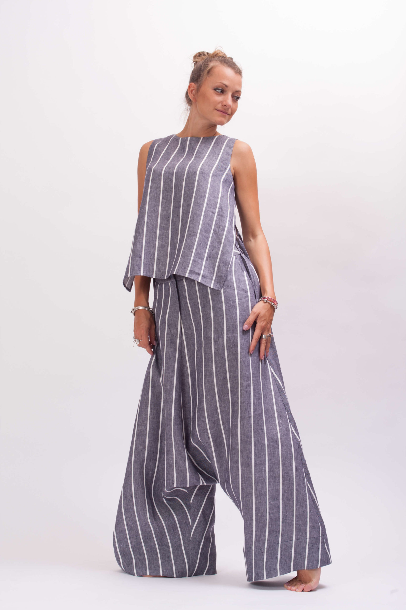 Striped Linen Harem Pants - ALLSEAMS