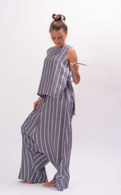 Linen harem pants women plus size clothing, Linen casual striped pants women Loose fitting pants, Drop crotch pants women, loose pants