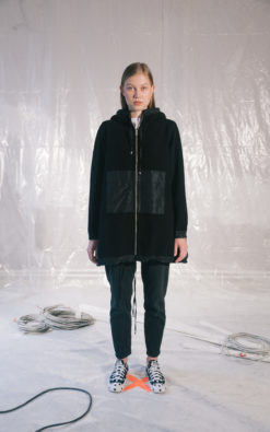 mid length smart casual jacket, wide back style hoodie, contemporary cut jacket with a zipper, black cotton hoodie, women’s sport jacket, oversize hoodie