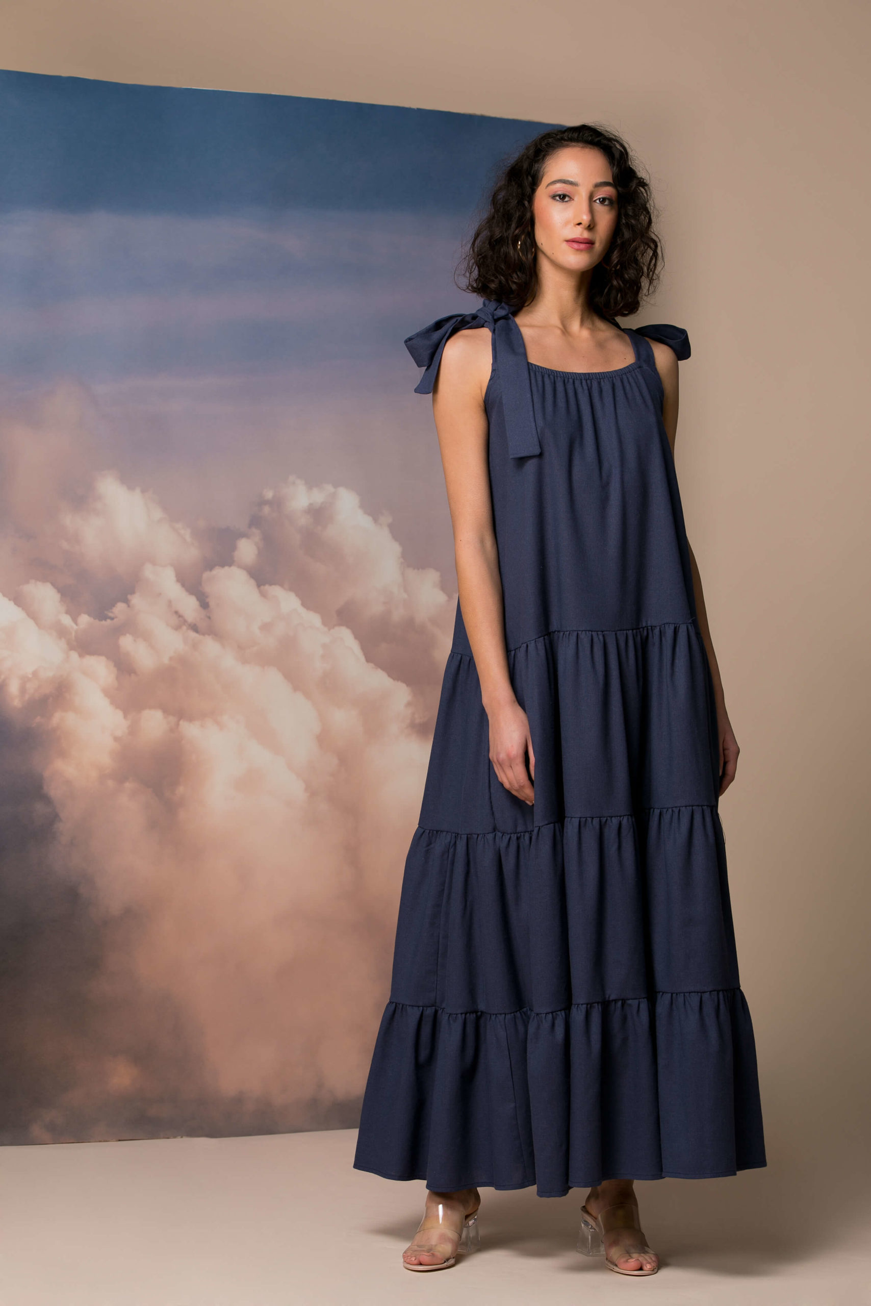 Navy Blue Linen Dress - ALLSEAMS
