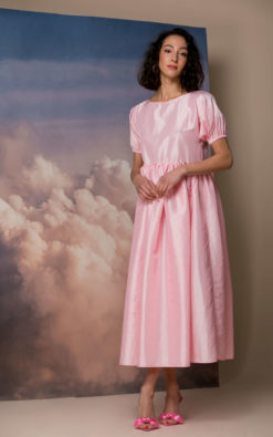 Taffeta Dress, Pink Maxi Dress, Puff Sleeve Dress, Summer Maxi Dress, Maternity Dress, Elegant Dress, Bridesmaid Dress, Vintage Style Dress