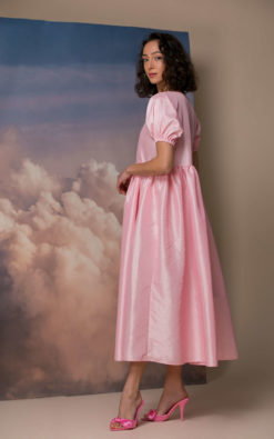 Taffeta Dress, Pink Maxi Dress, Puff Sleeve Dress, Summer Maxi Dress, Maternity Dress, Elegant Dress, Bridesmaid Dress, Vintage Style Dress