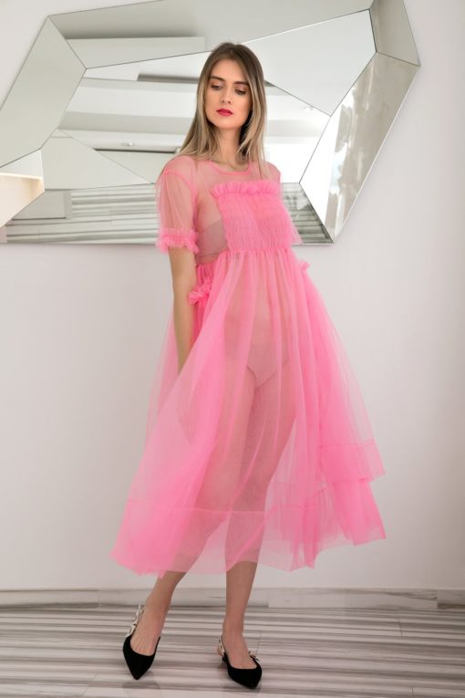 Villanelle Dress, Pink Tulle Dress, Avant Garde Clothing, Sheer Dress, Summer Party Dress, Cocktail Dress, Futuristic Clothing, See Through