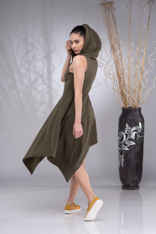Hooded Dress for Women, Elven Dress, Goa Dress Women, Pixie Dress, Fairy Dress, Asymmetrical Dress, Cowl Hoodie Dress
