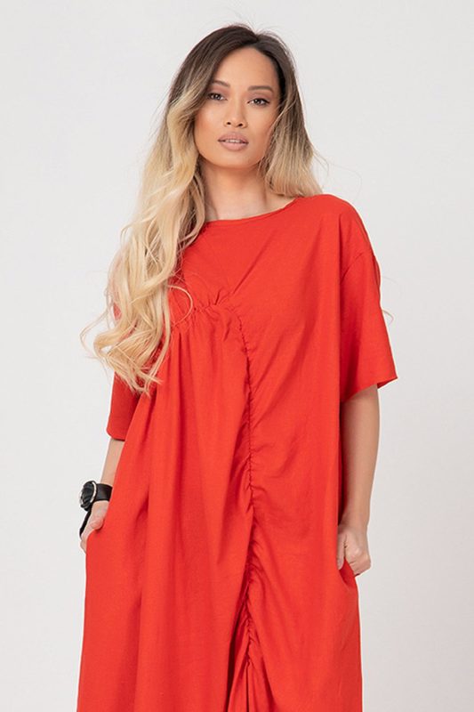 Coral Red Linen Dress, Linen ROYTA Kaftan Dress, Linen Clothing, Plus Size Linen Dress, Linen Oversize Dress, Plus Size Clothing, Adeptt