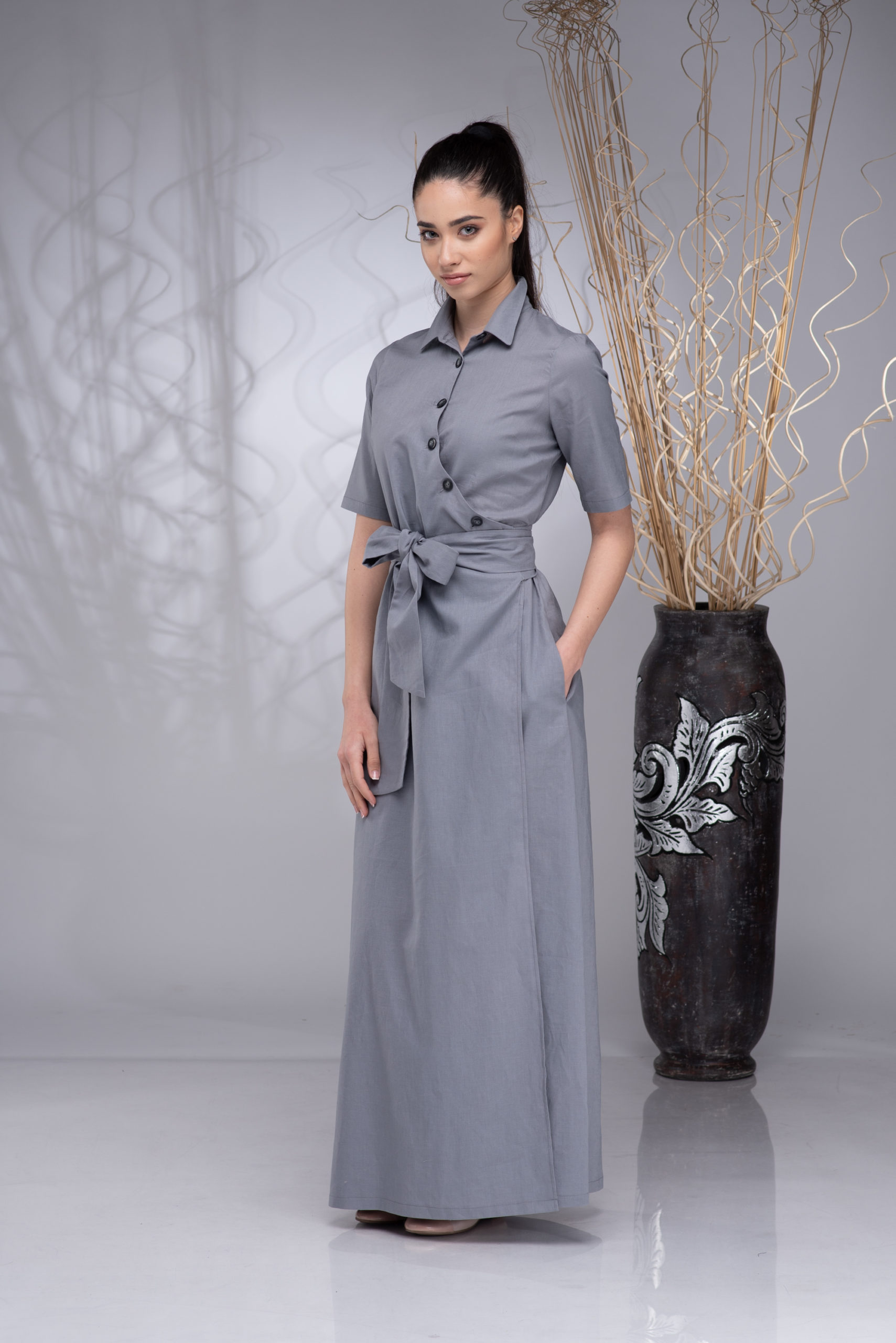 Linen Belt Dress Maxi Linen Dress Women Linen Boho Dress Long Wrap Linen Dress for Women Button up Dress