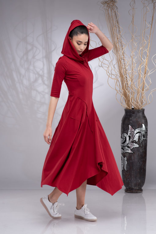 Maxi Hooded Dress for Women, Elven Dress, Pixie Hooded Dress, Fairy Dress, Asymmetrical Dress