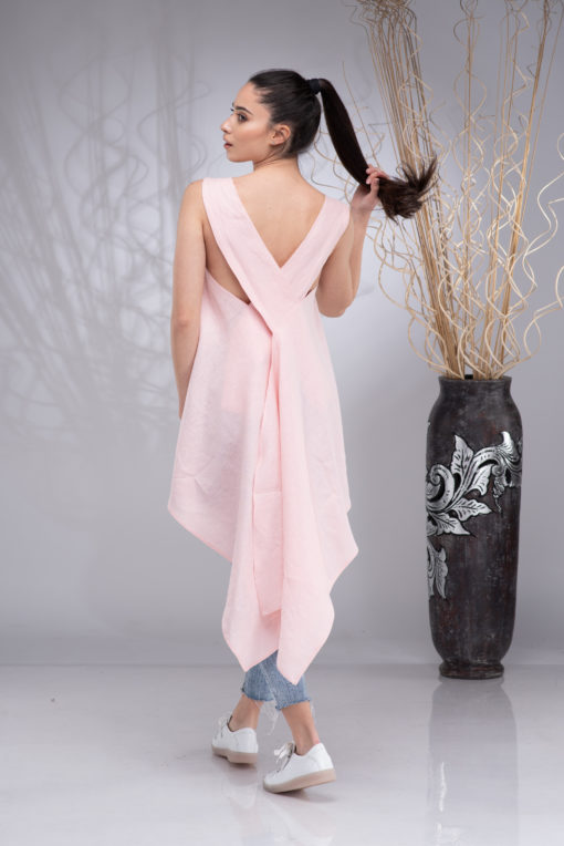Linen Tunic Tops for Women, Pink Linen Sleeveless Top, Linen Asymmetrical Tunic, Sexy Linen Top, Linen Apron Dress