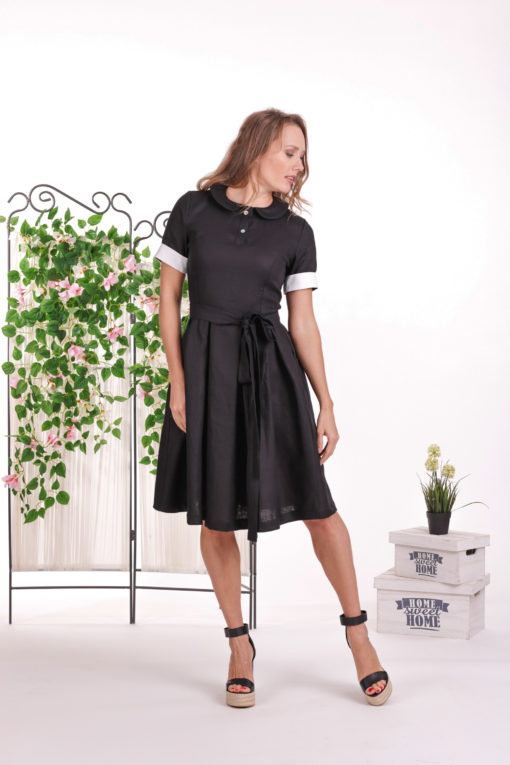 Linen Modest Dress, Black Prairie Dress, Retro Dress, Linen Clothing, Short Sleeve Dress, Plus Size Linen, Peasant Dress, Vintage Style