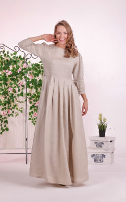 Linen Beige Dress, Empire Waist Dress, Linen Maxi Dress, Pocket Dress, Linen Clothing, Plus Size Dress, Elegant Dress, Linen Pleated Dress