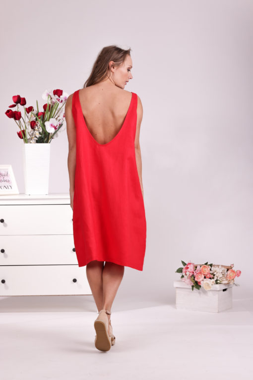 Linen Red Dress, Open Back Dress, Summer Dress, Linen Clothing For Women, Shift Dress, Plus Size Clothing, Linen Simple Dress, Sleeveless