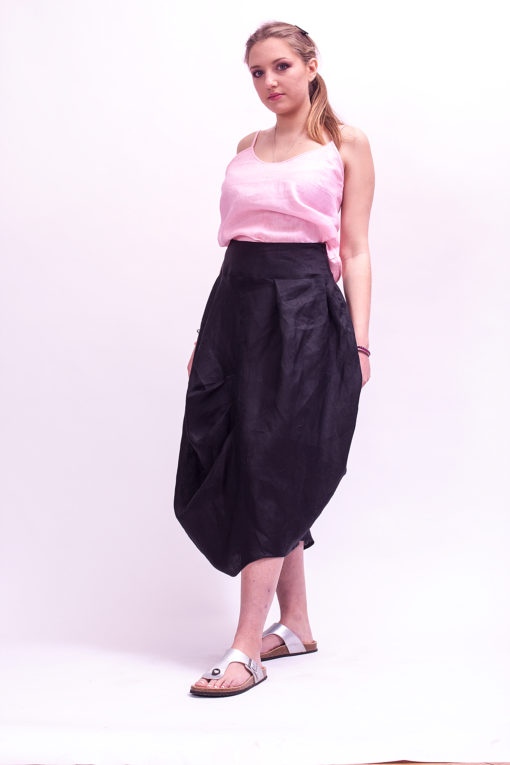 Black linen skirt mid waist skirt, linen midi-length skirt linen clothing