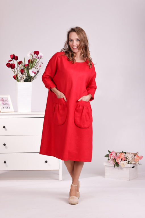 Linen Red Dress, Pockets Dress, Oversize Linen Dress, Maternity Dress, Linen Clothing For Women, Plus Size Clothing, Linen Simple Dress