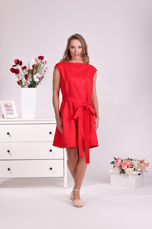 Red Midi Dress, Linen Dress, Belt Dress, Linen Clothing, Plus Size Dress, Sleeveless Dress, Linen Summer Dress, Mini Dress, Minimalist