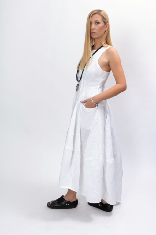 White plus size maxi dress womens linen dress organic clothing for women, White asymmetrical dress avant garde clothing for women