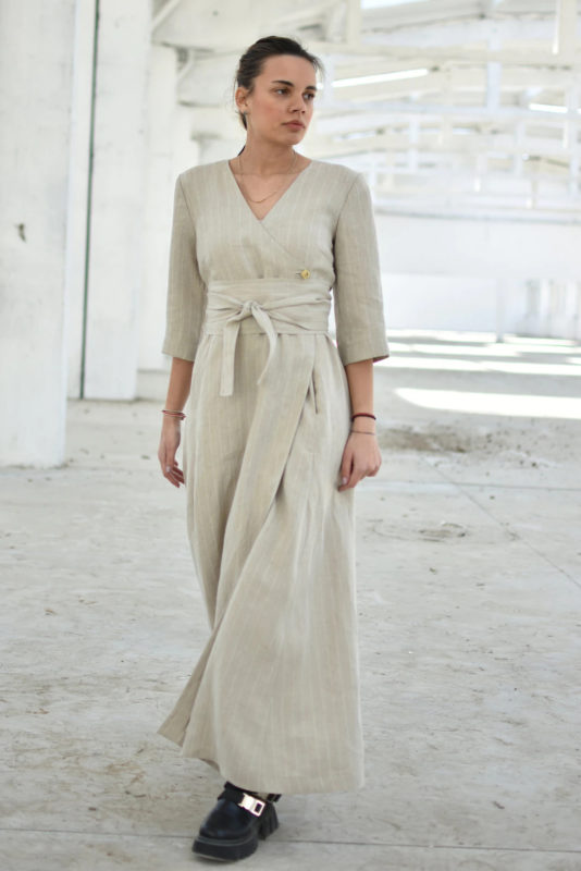 Linen Dress With Belt - ALLSEAMS