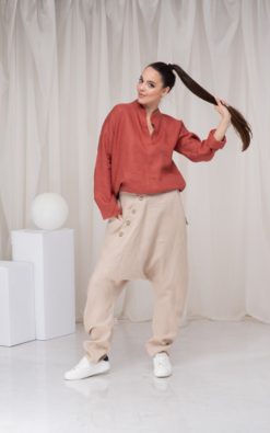 Unisex Linen Drop Crotch Harem Pants - Loose, Baggy & Organic