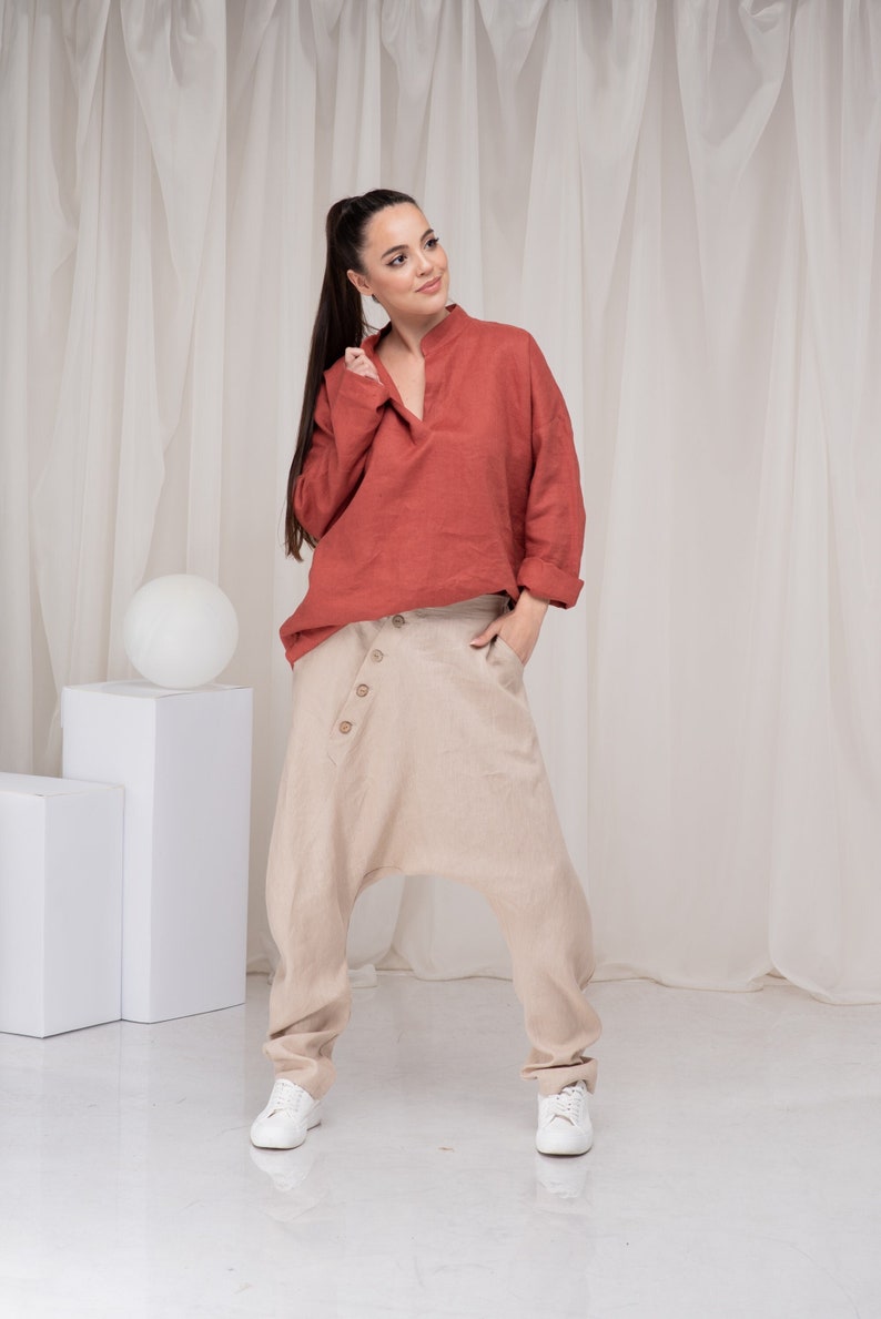 Women's Organic Linen Harem Pants - Loose Fit, Drop Crotch, Boho Style  Trousers - ALLSEAMS