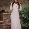 "Plus Size Beige Turtleneck Winter Knit Dress - Comfy Women's Sweater Maxi Dress, Warm Wool Blend...